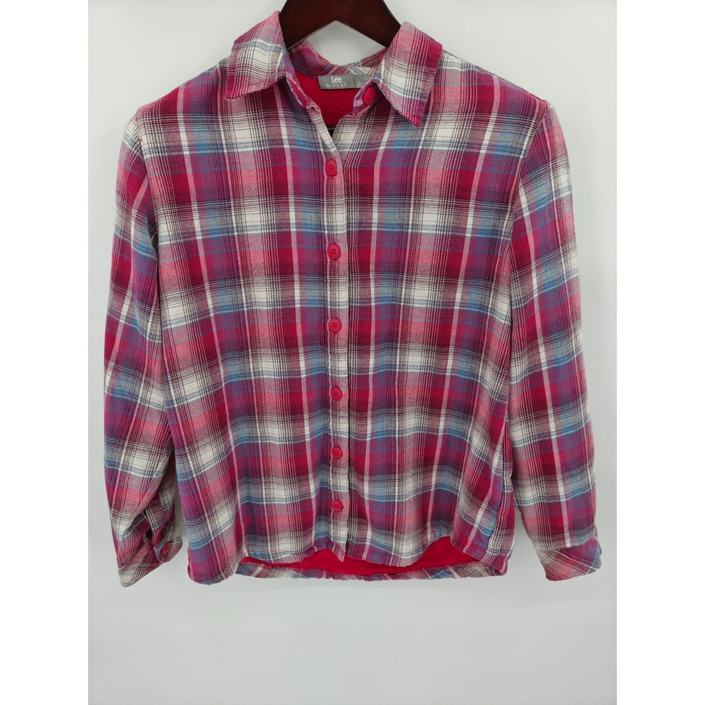 Lee Riders Womens Pink Plaid Fleece Lined Button Down Shirt SDZ5VEP Small